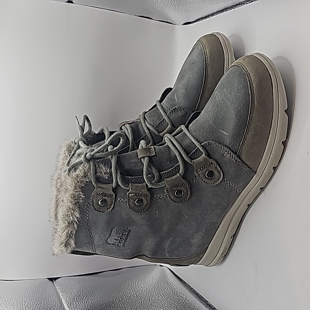 Sorel Explorer II Joan Gray Suede Faux Fur Mid Calf Boots Womens 10